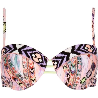 Pink Aztec print plunge bikini top